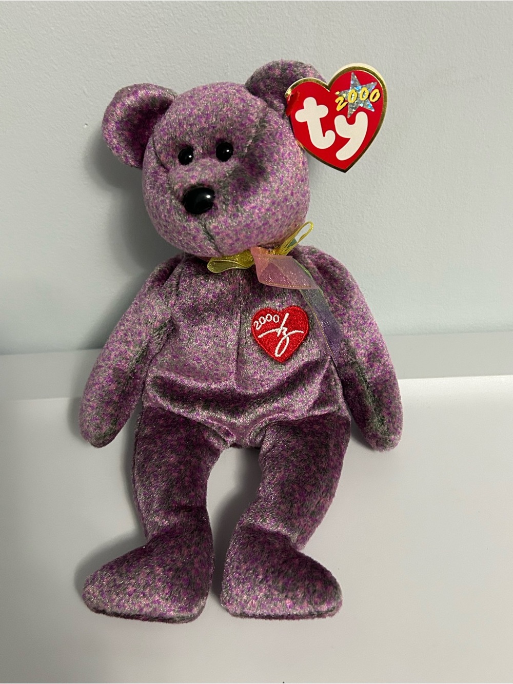 Ty Purple Princess Beanie Baby Bear with Gold Ribbon
